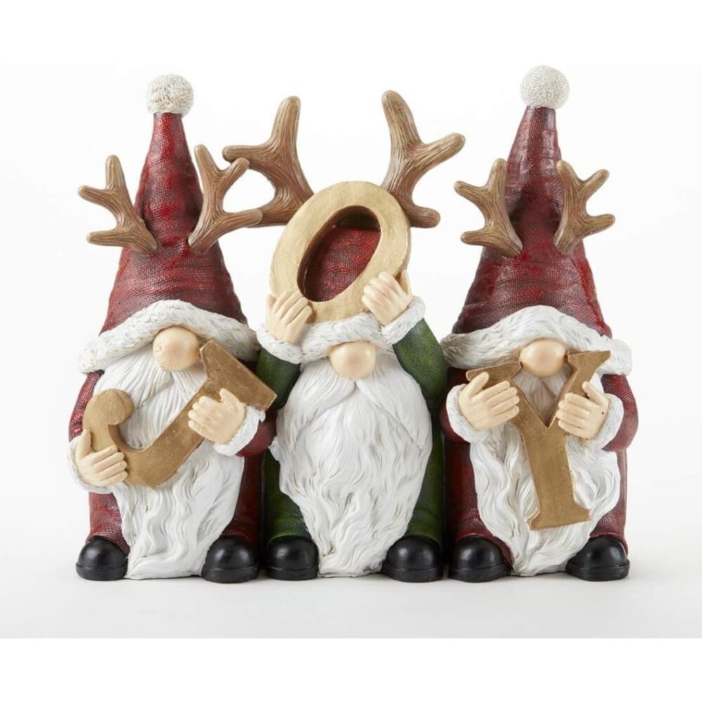 Gnome Shelf Decor Set - Joy Christmas Figurines With Red & Green Hats